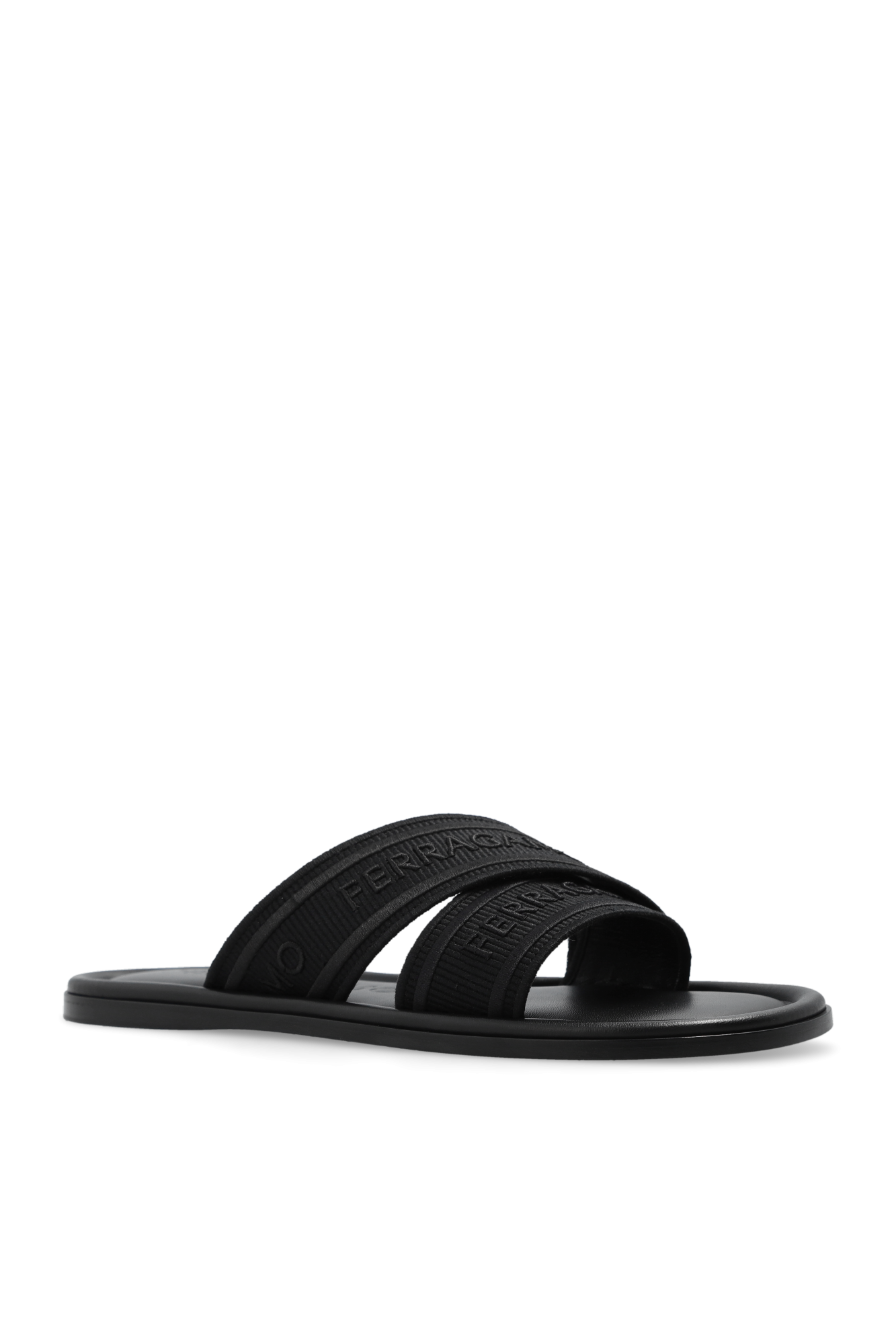 Black crystal strap 115 sandals | FERRAGAMO 'Laurene' slides